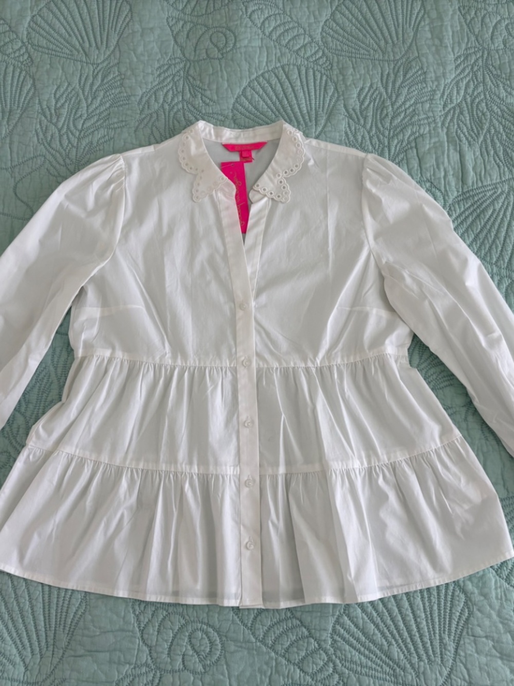 Lilly Pulitzer Kenna White Cotton Eyelet Blouse NWT L